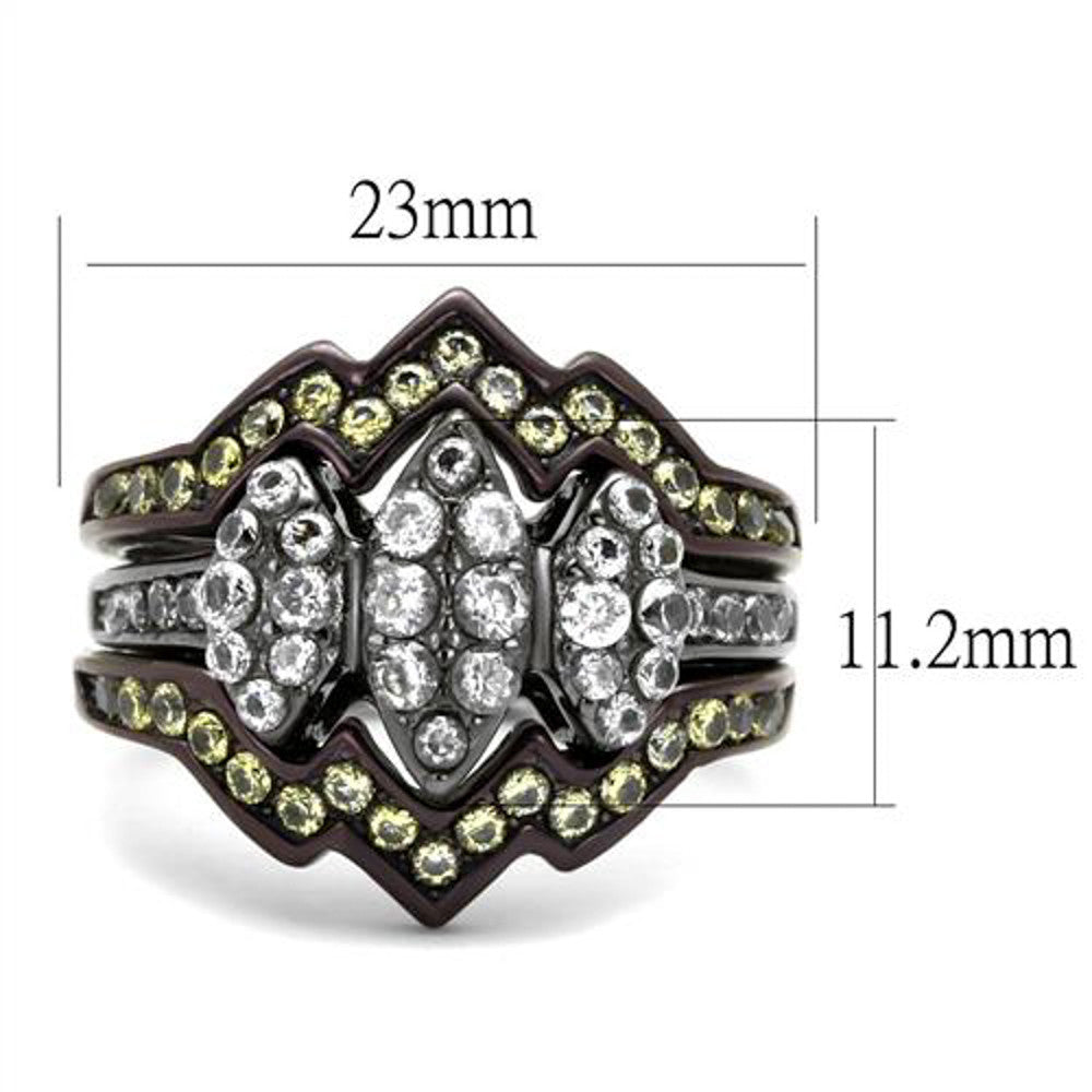 ARTK1869LJ Black & Brown Stainless Steel 1.95 Ct Round Cut Cz Wedding Ring Set Women's 5-10